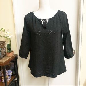 J.Jill 3/4 Sleeve Black Blouse Size XS